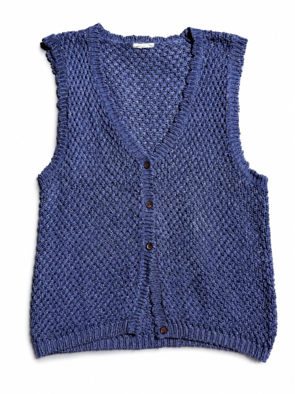 Periwinkle Women's Blue Silk Blend Open-Knit Button-Up Vest Size M